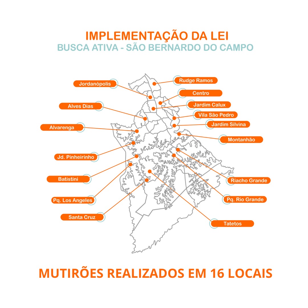 imagem do mapa de São Bernardo do Campo com destaque para os locais onde realizamos a busca ativa